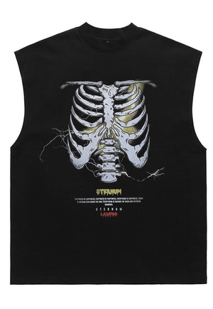 Bones print tank top surfer vest retro sleeveless t-shirt