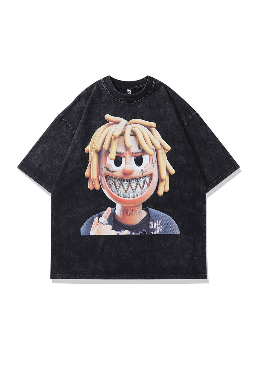 Trippie t-shirt rapper print tee hip-hop top in vintage grey