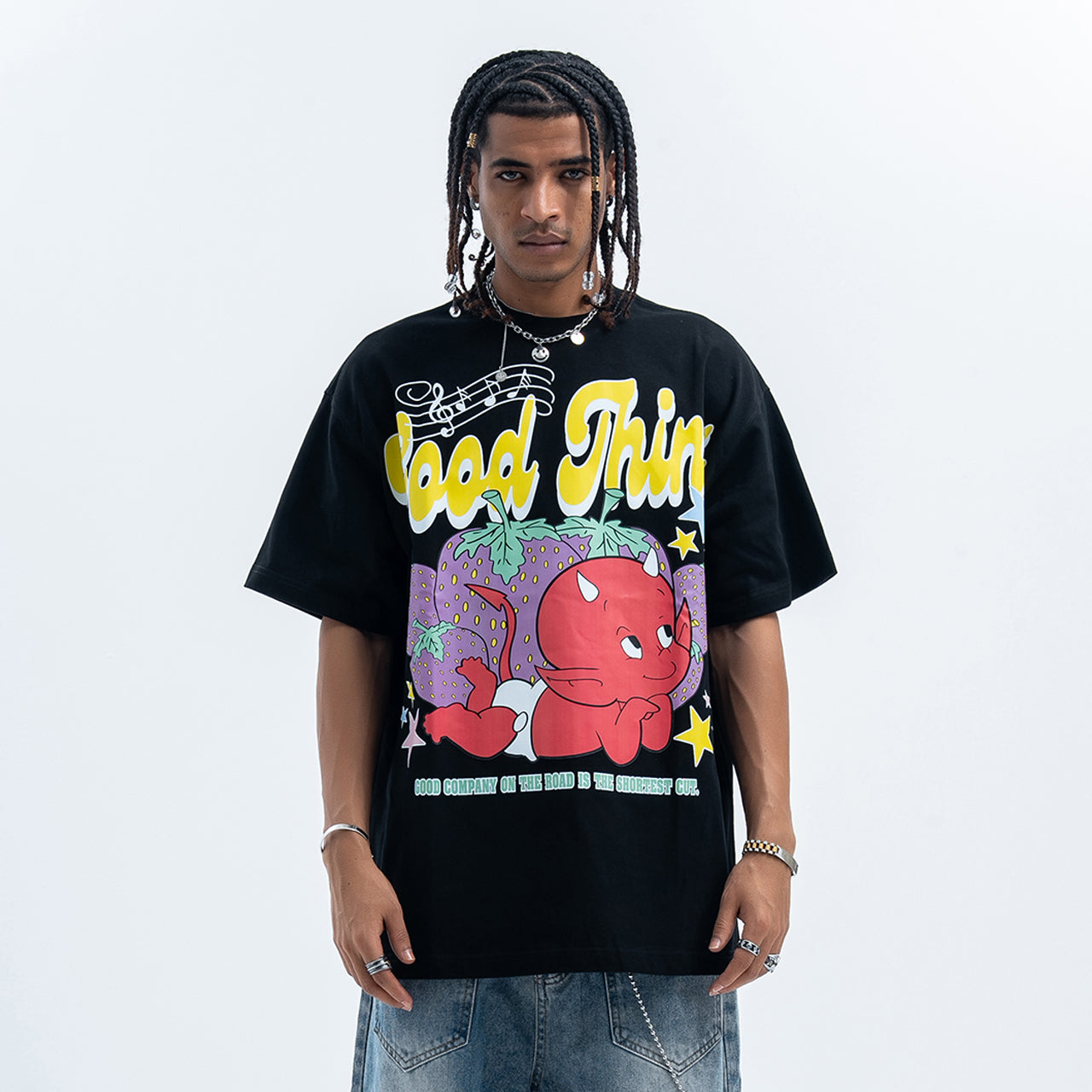 Little devil t-shirt retro devil cartoon top hell print tee in black