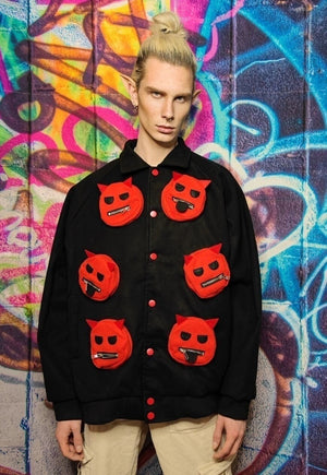 Monster patch bomber utility cargo varsity jacket devil coat