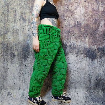 Faux fur joggers luxury detachable party pants handmade stripe pattern shorts fluffy check premium festival overalls in green black