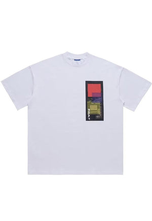 Microchip print t-shirt mechanic tee utility top in white