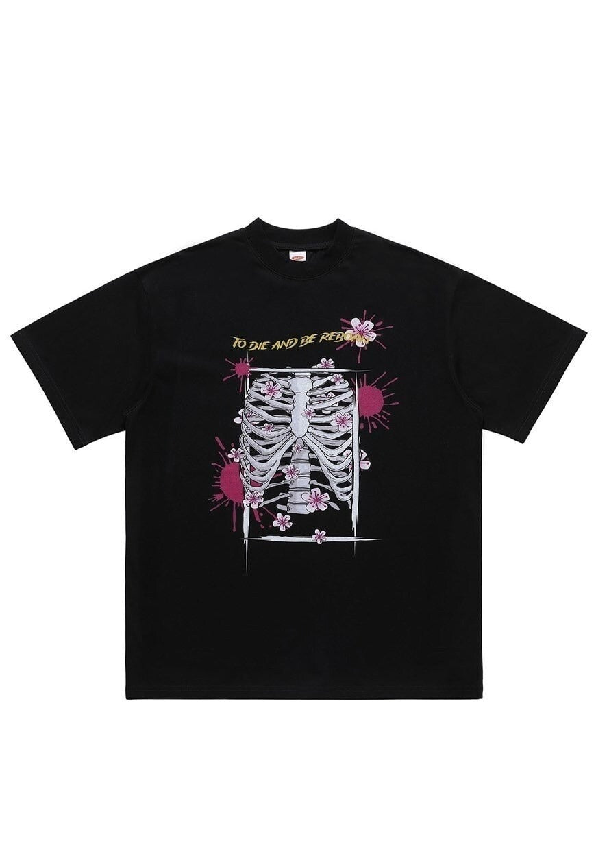 Bones print t-shirt skeleton tee grunge skull top in black