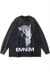 Rapper t-shirt vintage wash hip-hop long tee Shady top grey