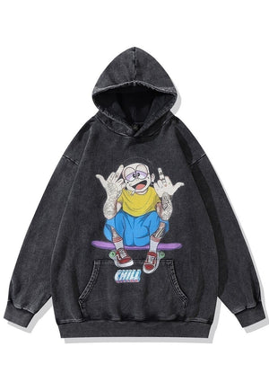 Tattoo guy hoodie anime pullover grunge top in acid grey