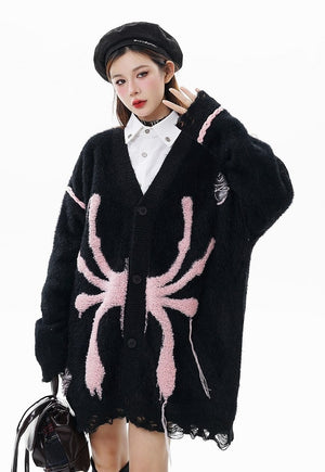 Spider cardigan Gothic rip jumper knitted punk top in black