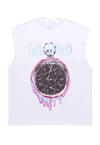 Clock print sleeveless t-shirt retro tank top surfer vest