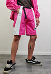 Pink sport shorts buckle belted colour block skater pants