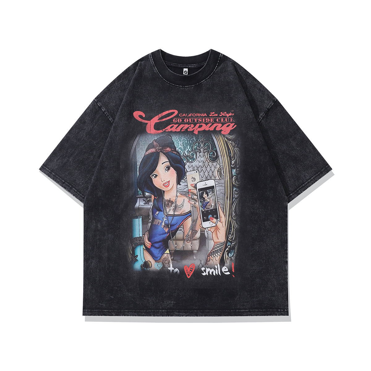 Modern princess t-shirt Snow white print tee retro cartoon top in vintage grey