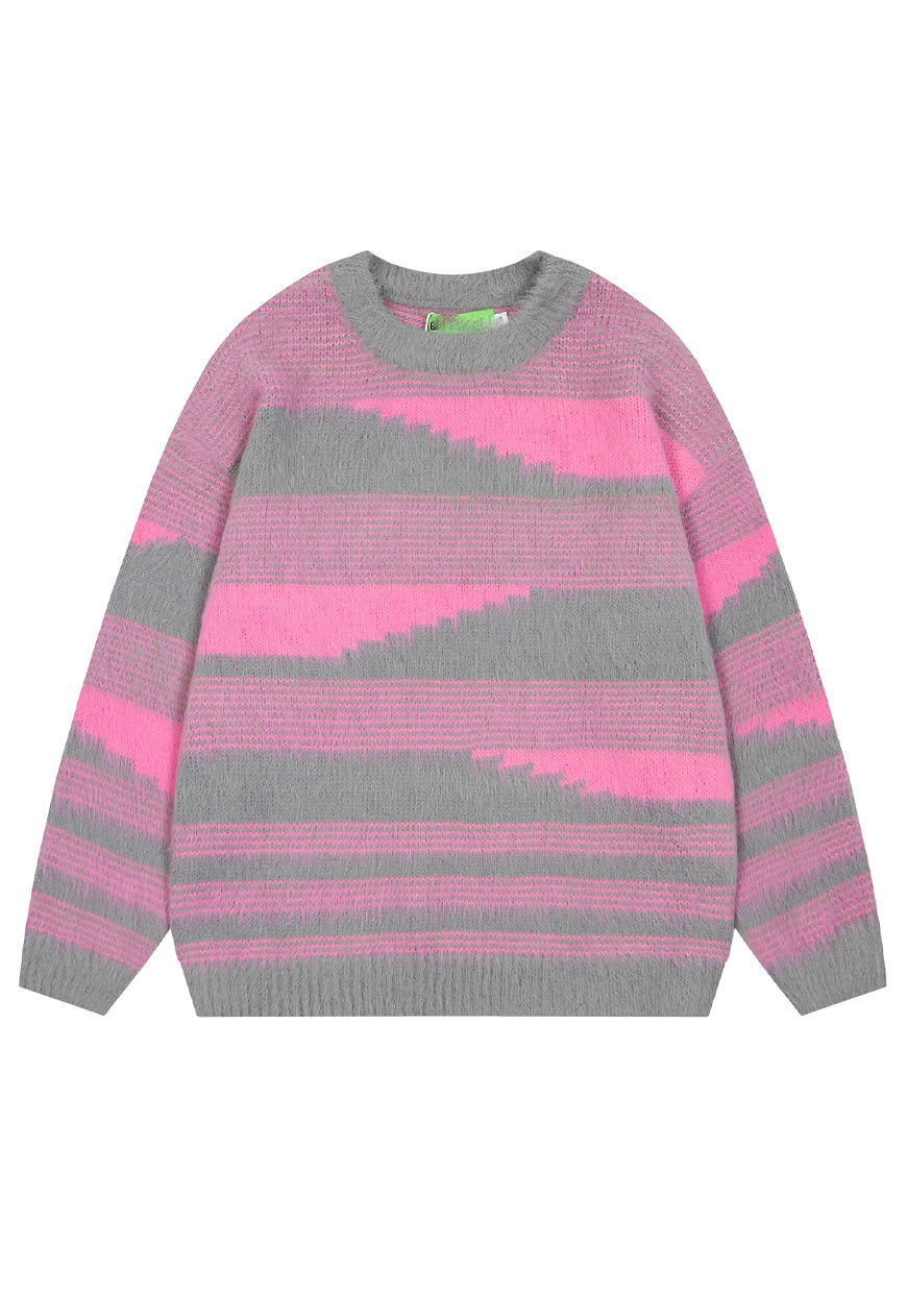 Fluffy geometric sweater pink striped hairy fuzzy jumper