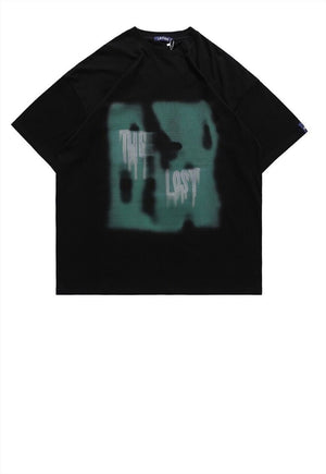 Lost slogan t-shirt shadow print tee graffiti top in black