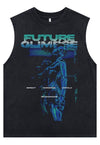 Robot print tank top surf vest retro cyber sleeveless tshirt