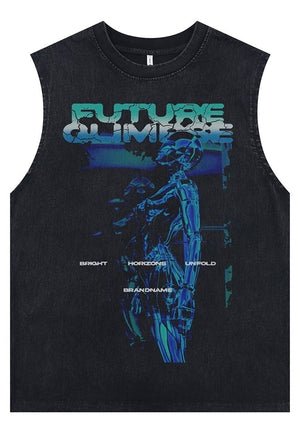 Robot print tank top surf vest retro cyber sleeveless tshirt