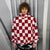 Reversible check fleece jacket handmade chess coat red