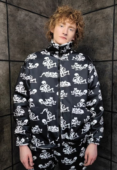 Alien print jacket reversible handmade UFO fleece in black