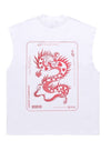 Dragon print sleeveless t-shirt retro tank top surfer vest