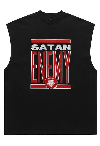 Satan slogan tank top surfer vest retro sleeveless t-shirt