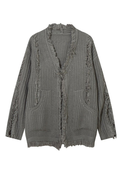 Ripped cardigan stripe textured jumper knitted punk top grey