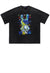 Rabbit print t-shirt punk graffiti magic tee in washed black