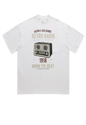 Retro radio t-shirt vintage poster print tee 90s raver top