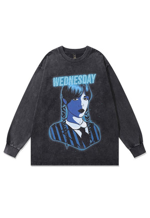 Vintage Wednesday t-shirt long sleeve horror cartoon top