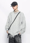 Grunge zip up cardigan grey ripped punk jumper y2k knit top