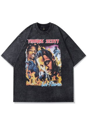 Travis Scott t-shirt rapper tee retro hip-hop top in grey