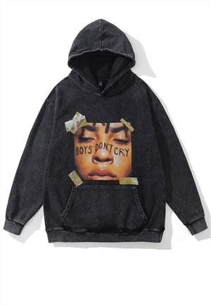 Boys dont cry hood Y2K top retro rap pullover vintage grey