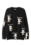 Teddy sweater bear patch jumper knitted Kawaii top in black