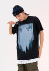 Anime print t-shirt Korean cartoon tee grunge top in black