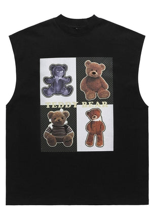 Teddy bear tank top surfer vest retro sleeveless t-shirt