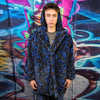 Leopard fleece coat handmade 2in1 tie-dye trench jacket blue