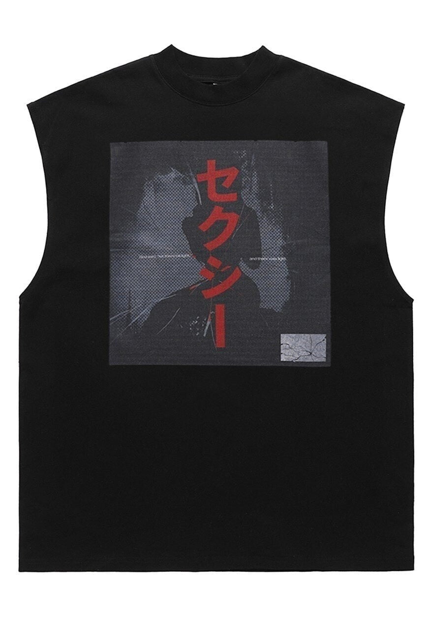 Japanese tank top surfer vest retro sleeveless anime tshirt