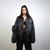 Faux leather varsity hip-hop college bomber PU grunge coat 90s punk rocker windbreaker big pocket going out rapper MA1 black