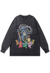 Vintage grim reaper t-shirt death print long sleeve top grey