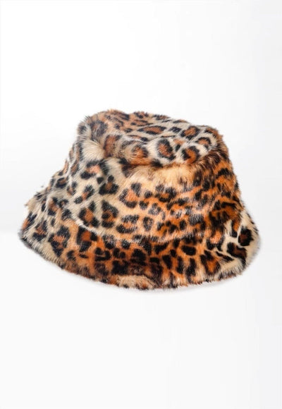 Festival faux fur bucket hat fluffy leopard hat animal print