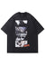 Anime print t-shirt Japanese tee cartoon top in vintage grey