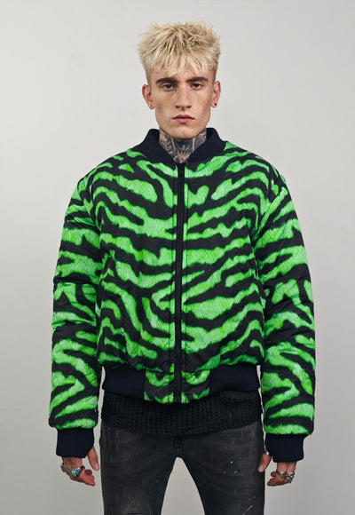 Neon stripe varsity jacket green zebra reversible 4in1 bombe