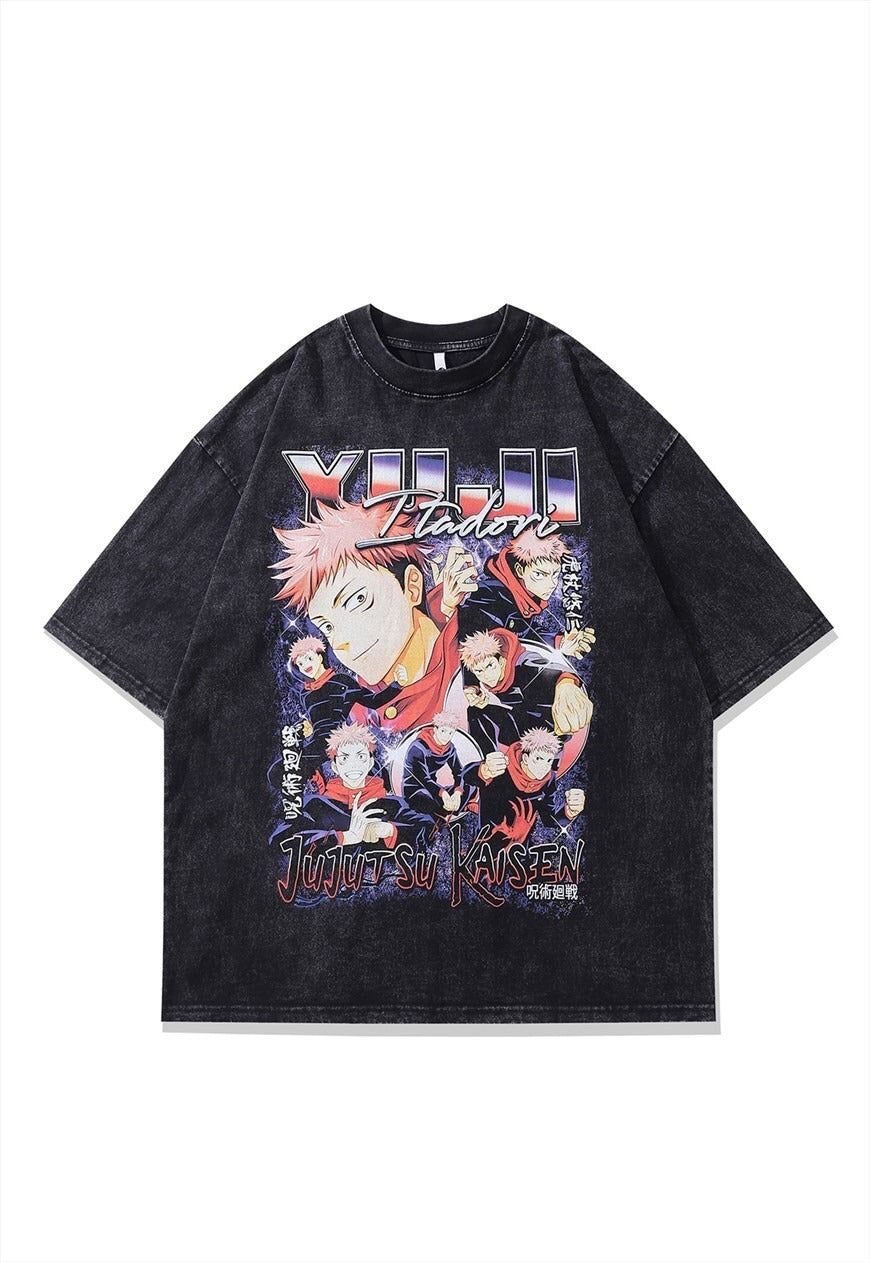 Jujutsu Kaisent t-shirt anime tee retro Japanese top in grey