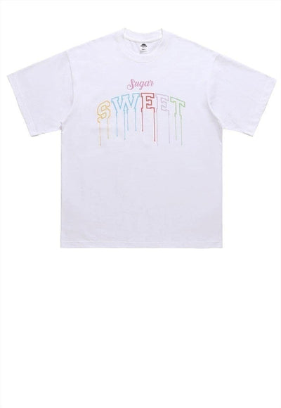 Sugar sweet t-shirt rainbow print tee retro slogan top white