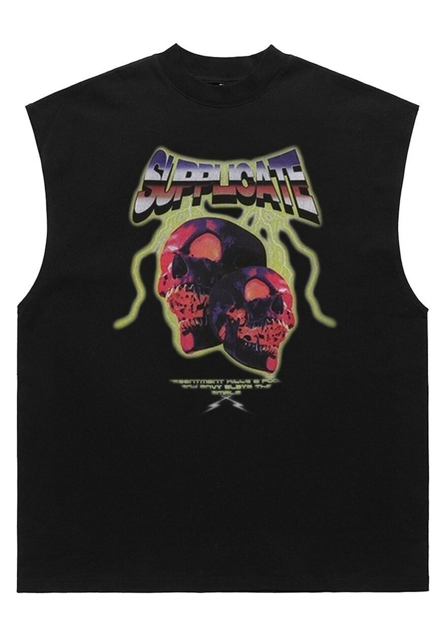 Skeleton sleeveless t-shirt skull tank top retro surfer vest