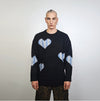 Heart sweater ripped punk jumper distressed love emoji top knitted grunge pullover distressed 00s style shredded knitwear in black blue