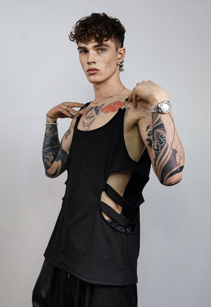 Cut-out sleeveless top raver multi hole tee cyberpunk vest