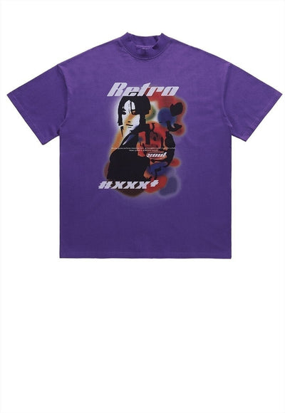 Retro slogan t-shirt vintage poster tee anime top in purple