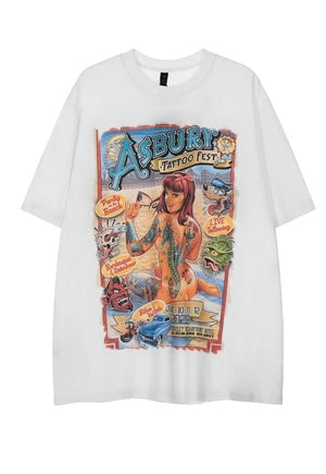 Tattoo print t-shirt grunge tee hot girl retro top in white