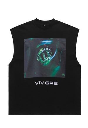 Abstract print tank top surfer vest retro sleeveless t-shirt