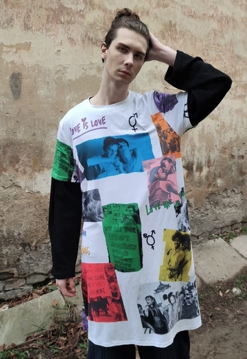 Pride skater dress LGBT love is love baggy Gay tee in white