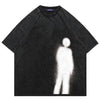 Ghost t-shirt human print top vintage wash jumper retro grunge tee gothic pullover in grey