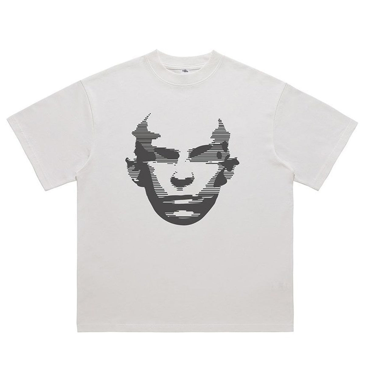 Cyber punk t-shirt psychedelic print top Y2K poster tee creepy graphic jumper in off white