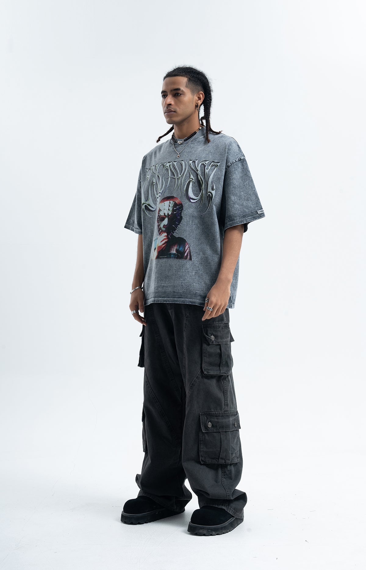 Creepy mask t-shirt scary movie top horror tee retro jumper in grey